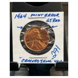 1964 Lincoln Cent Mint Error Cracked Skull
