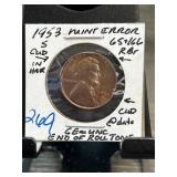 1953-S Lincoln Cent Mint Error Coin