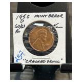 1952 Lincoln Cent Mint Error Coin