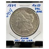 1889 Morgan Silver Dollar AU50 Double Bar
