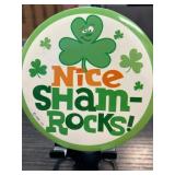 Circular Button with Shamrock Design