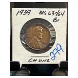 1939 Lincoln Wheat Cent, CH UNC MS63/64