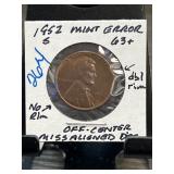 1952-S Lincoln Cent Mint Error Coin