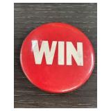 Red WIN Button Pin with White Text