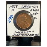 1953-D Lincoln Wheat Cent WDDO-011 Triple Die