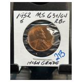 1952-S Lincoln Wheat Cent MS 63/64 RB