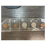 Five Vintage Coins in Plastic Holder