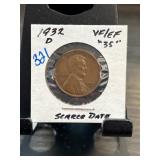 1932-D Lincoln Wheat Penny Scarce Date