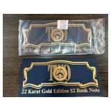 22 Karat Gold Edition $2 Bank Note Set