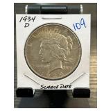 1934-D Peace Dollar Scarce Date Coin
