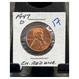 1947-D Lincoln Wheat Cent in Choice Red Uncirculat