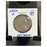 1950-D Jefferson Nickel Key Date Coin