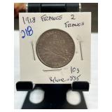 1918 France 2 Francs Silver Coin