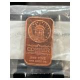 .999 Fine Copper Liberty Bar