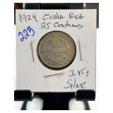 1924 Costa Rica 25 Centimos Coin