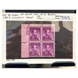 1954 Lincoln Issue Four Cent Plate Block