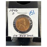 1946-D Lincoln Wheat Cent, CH. RED UNC.