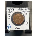 1948-D/D Lincoln Cent RPM-005 in Flip Case