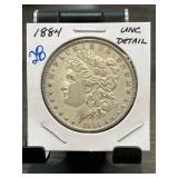 1884 Morgan Silver Dollar in Uncirculated Detail