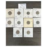 10 Roosevelt Dimes in Holders