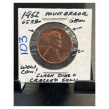 1952 Lincoln Cent With Mint Error