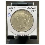 1922-D Peace Silver Dollar AU/UNC