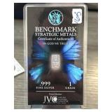 Benchmark 1 Grain .999 Fine Silver Bar with COA