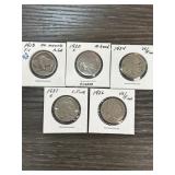 Five Buffalo Nickels Collection Assorted Dates