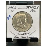 1952 D Franklin Half Dollar MS64/65 FBL