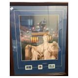 Framed Lincoln Artwork With Vintage Stamps
