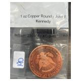 1 oz Copper Round Featuring John F. Kennedy