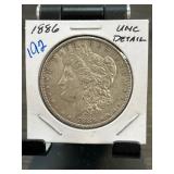 1886 Morgan Silver Dollar UNC Detail