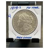 1878-S Morgan Silver Dollar, First Year Issue