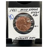 1951 Lincoln Cent Mint Error Coin