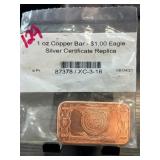 1 Oz Copper Bar with Replica Design