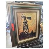 Framed Oil Painting of Windmill Scene
