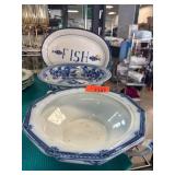 Blue and White Ceramic Bowls and Plate