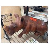 Hand-Carved Wooden Rhinoceros Figurine