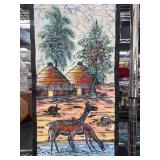 Hand-Painted African Scene on Fabric Scroll