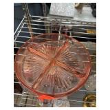 Pink Divided Glass Dish with Sunburst Design