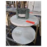 Two-Tier Marble and Metal Stand with Coaster Set