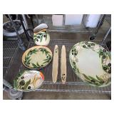Hand-Painted Ceramic Dishware Set with Olive Motif