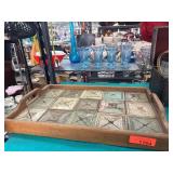 Wooden Serving Tray With Distressed Tile Inlay