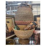 Basket Set with Carved Wooden Mask and Woven Trays
