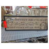 Framed Embroidered February Motto Art