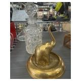 Brass Elephant Bell and Decorative Glassware