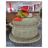 Ceramic Basketweave Tureen with Lid and Plate