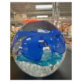 Glass Paperweight With Blue Floral Design