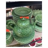 Pier 1 Majolica Green Leaf Motif Teapot