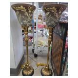 Ornate Brass Lamps with Frosted Glass Shades